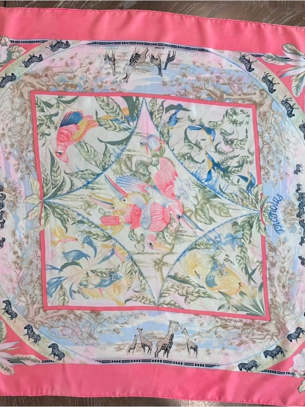 Hermes Silk Scarf Pink White Hand Rolled Made in France